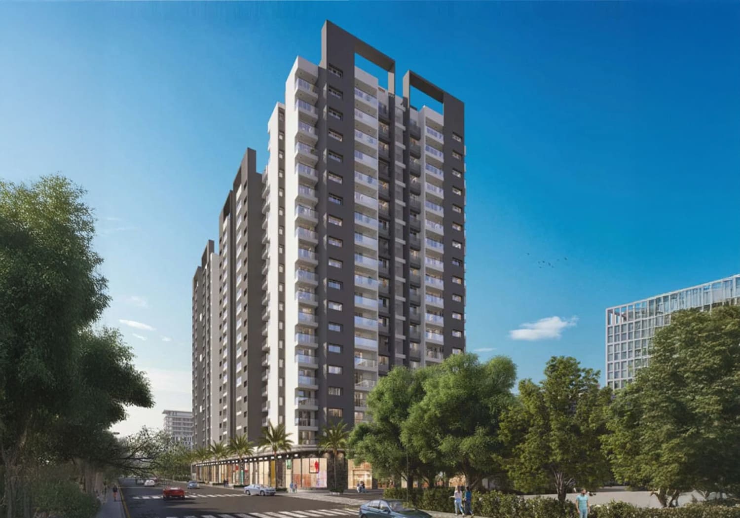 Exterior view of Sukhwani Minerva &mdash; photo gallery, images, brochure, amenities, cost sheet, price breakup, availability details, RERA number, RERA certificate, possession date, layout plan, logo, floor plan, master plan, and location map showcasing project highlights and features.